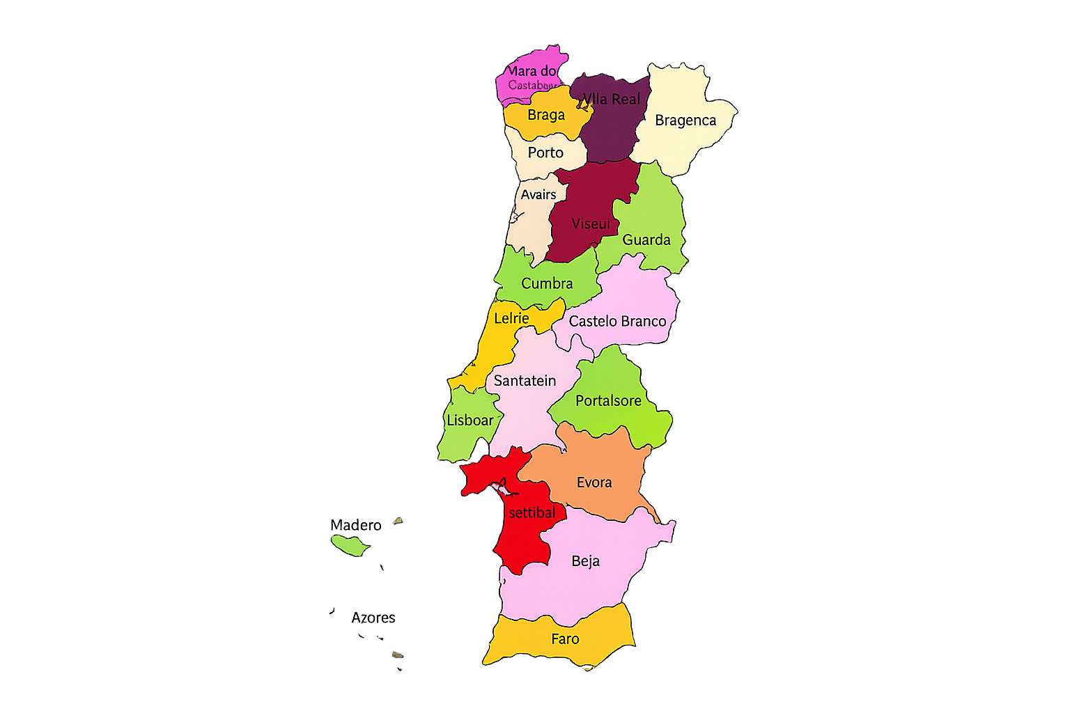Mapa de Portugal com regiões atendidas